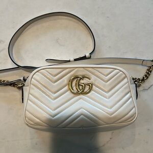 Gucci GG Marmont Small Shoulder Bag Authentic White Leather